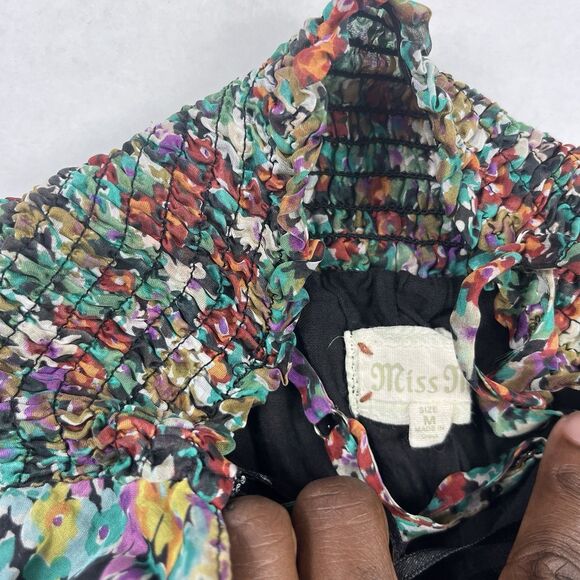 Miss Me Silk Maxi Dress M Boho Cottagecore Ruffle Spaghetti Strap Floral Flowy - Picture 7 of 10